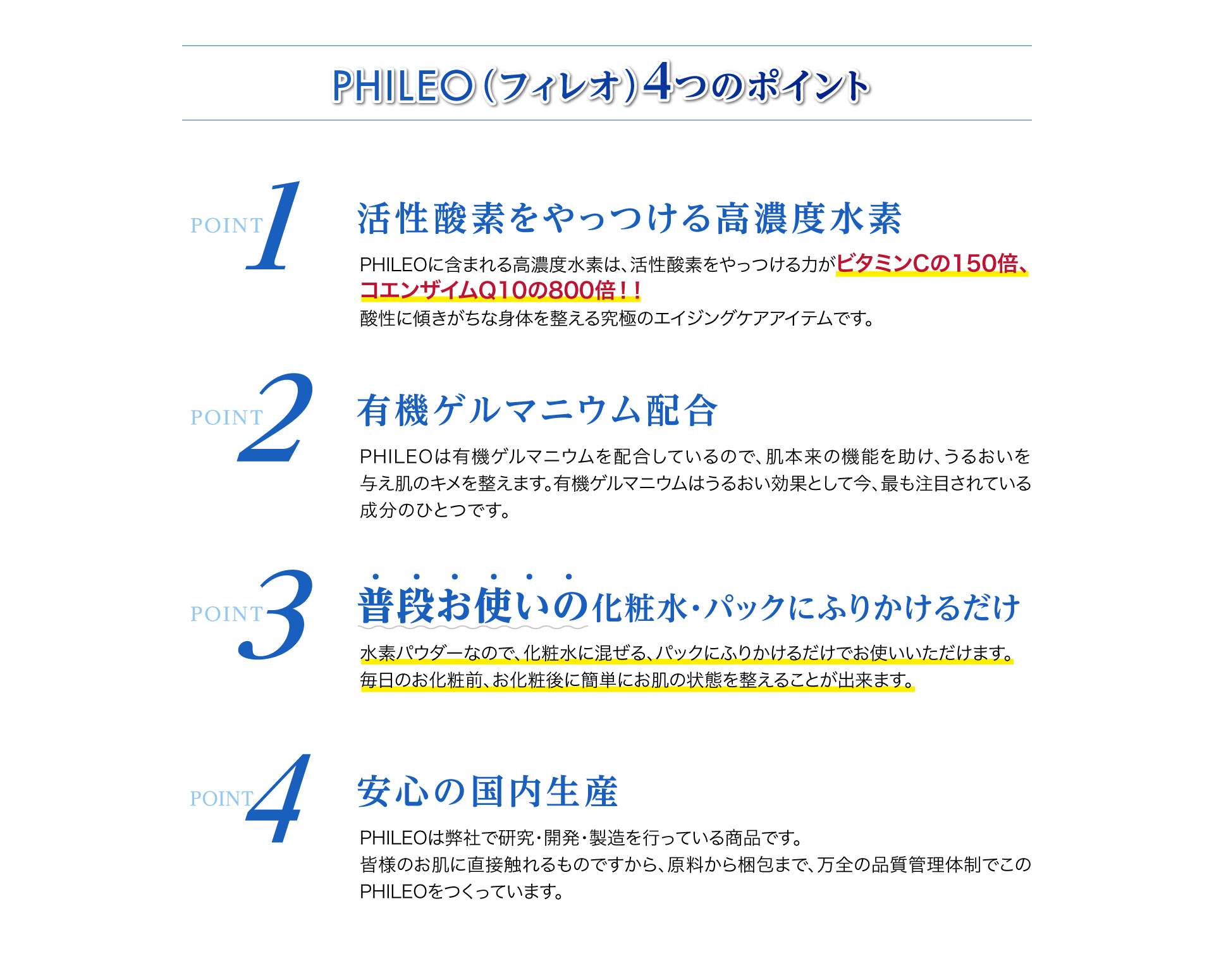 美肌・保湿用水素パウダーPHILEO（フィレオ）